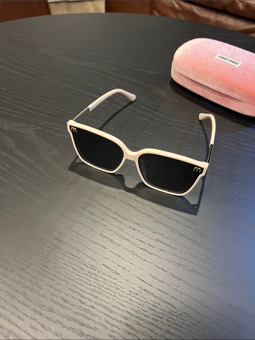 Miu Miu Cream Frame Sunglasses with Black Lenses - Picture 14 of 14